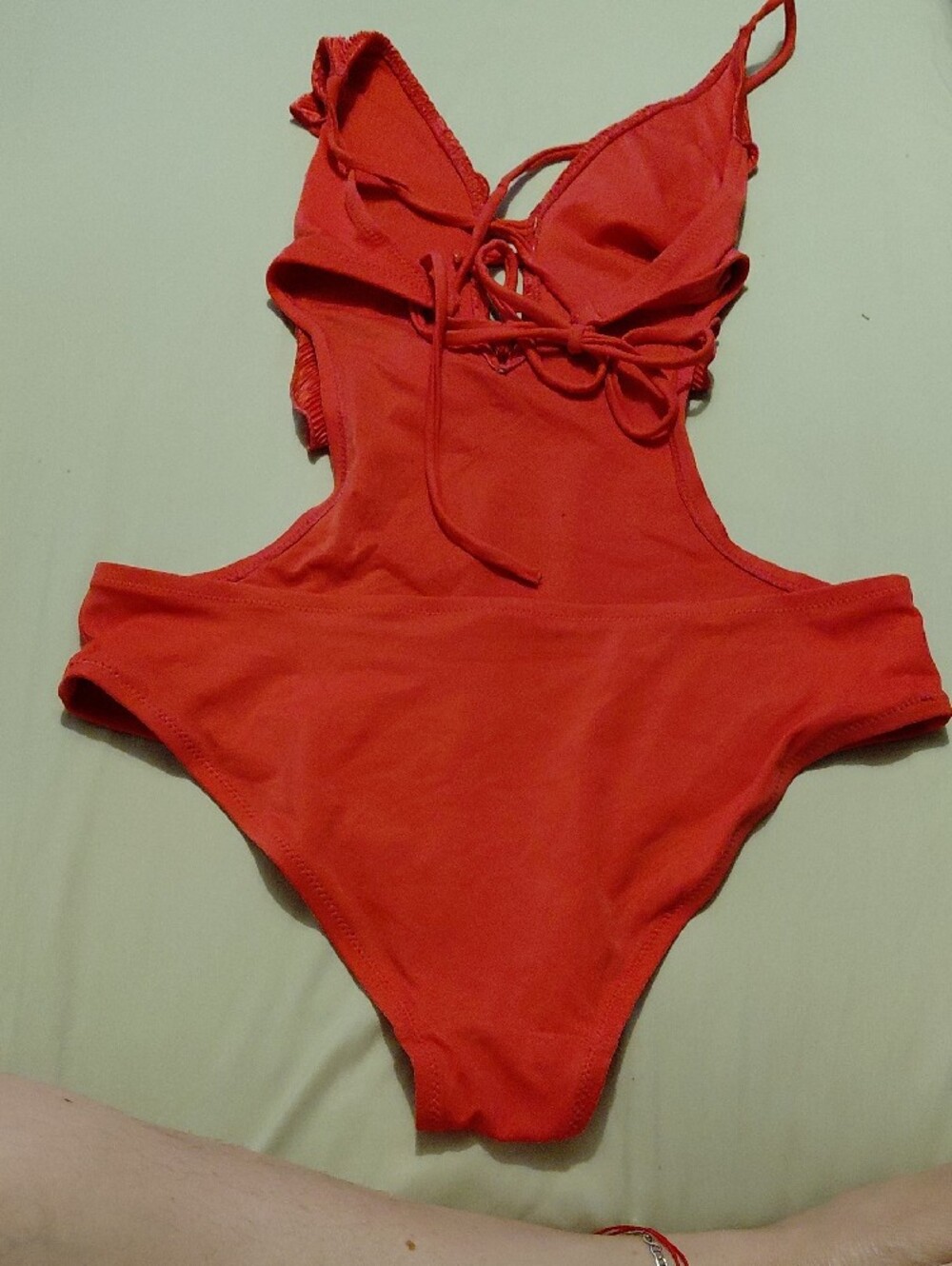 Salmon Color Ruffle One-Piece Swimsuit - Picture 2 of 3